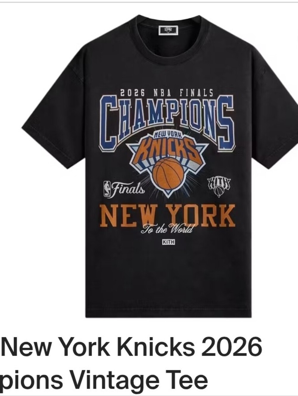 Kith Black Tee with Orange & Blue Knicks Graphics CHAMPIONSHIP 2026 Size MEDIUM